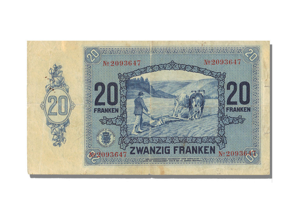Banknote, Luxembourg, 20 Francs, 1929, 1929-10-01, AU(50-53)