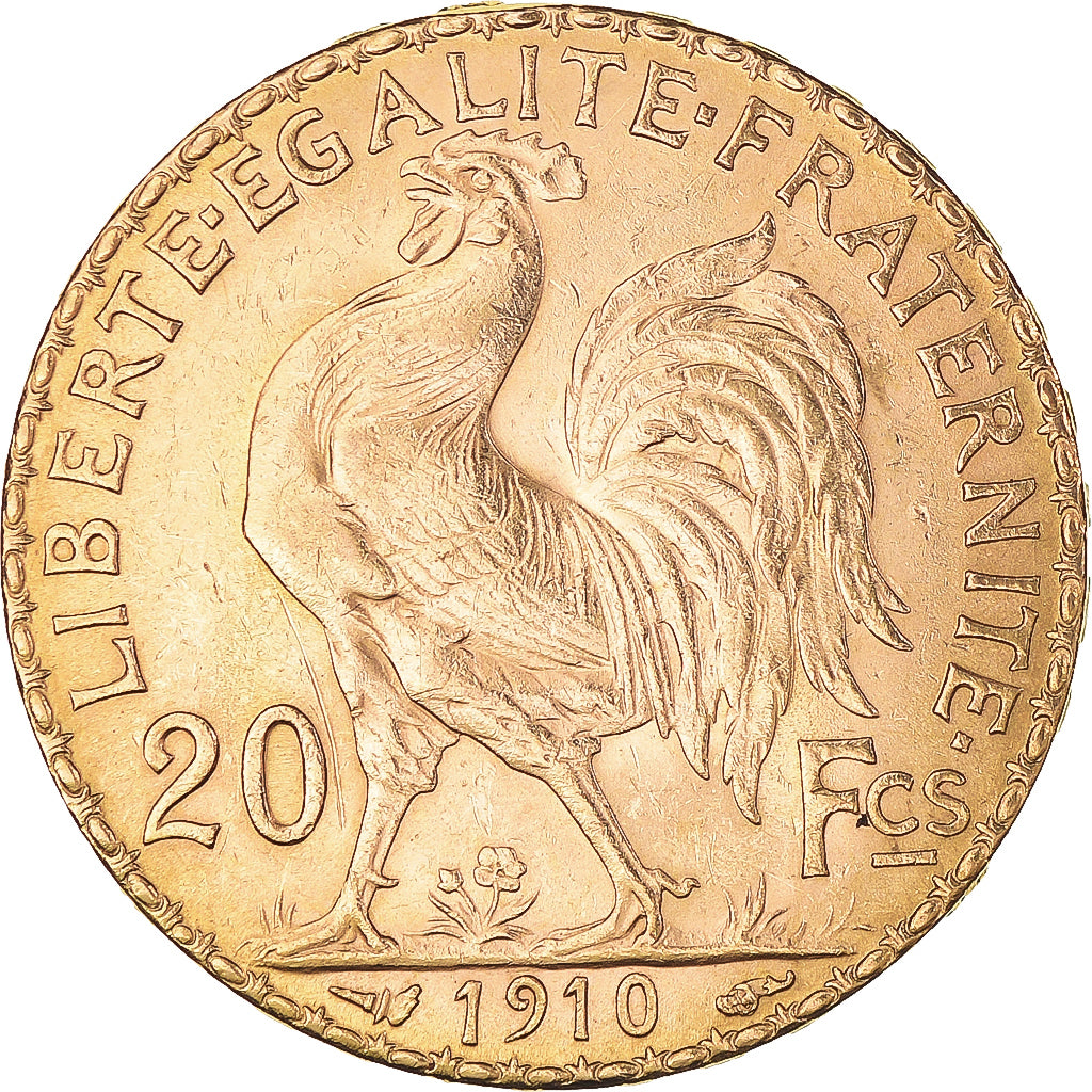 Moneta, Francja, Marianne, 20 Francs, 1910, Paris, Coq, MS(60-62), Złoto