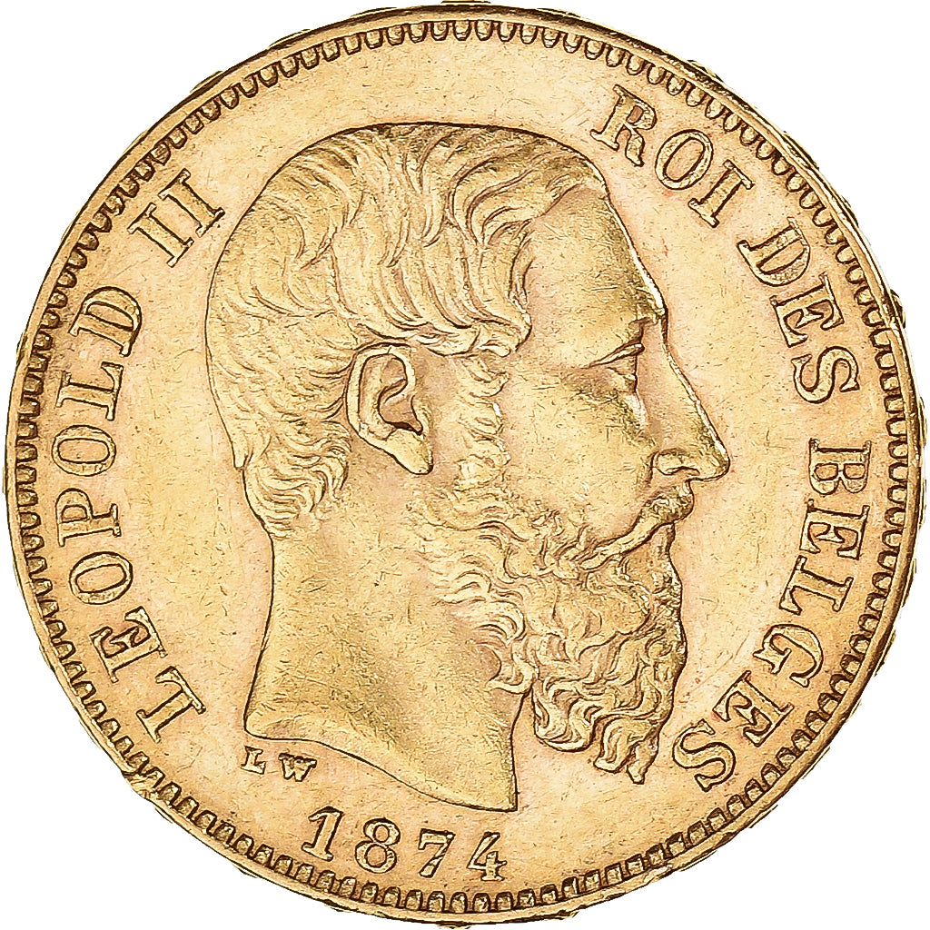 Moneta, Belgio, Leopold II, 20 Francs, 20 Frank, 1874, SPL-, Oro, KM:37