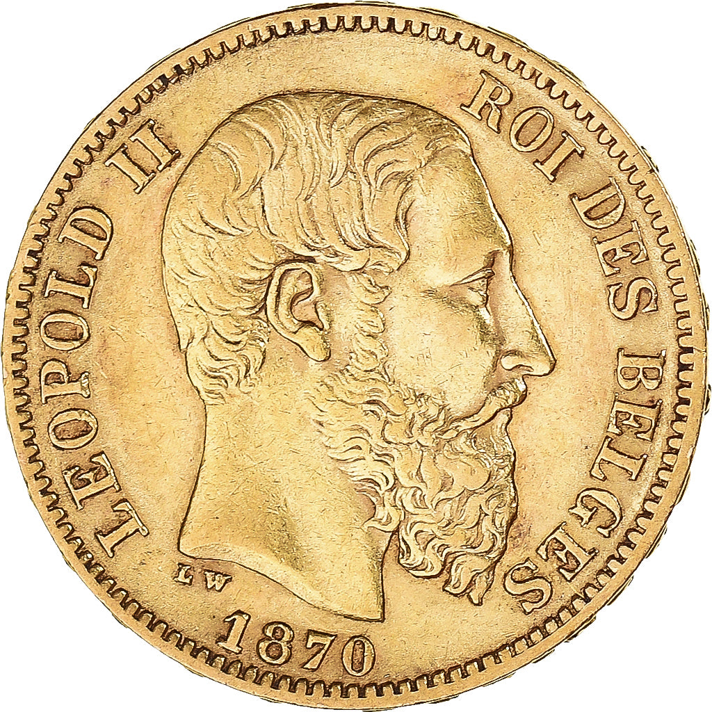 Moneta, Belgio, Leopold II, 20 Francs, 20 Frank, 1870, BB+, Oro, KM:32
