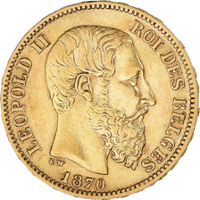 Moneta, Belgio, Leopold II, 20 Francs, 20 Frank, 1870, BB+, Oro, KM:32