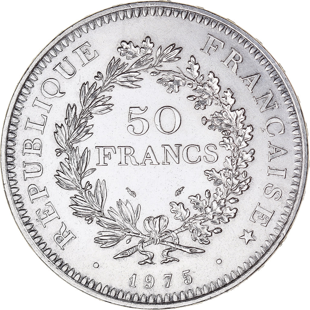 Moeda, França, Hercule, 50 Francs, 1975, Paris, MS(63), Prata, KM:941.1