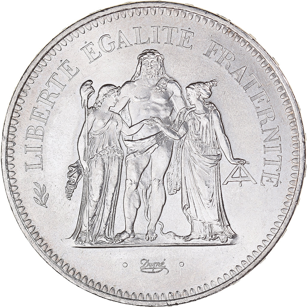 Moeda, França, Hercule, 50 Francs, 1975, Paris, MS(63), Prata, KM:941.1