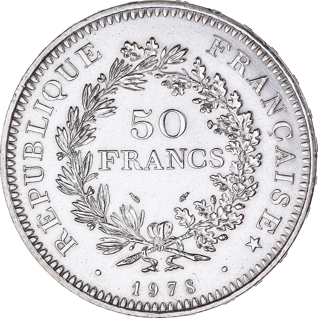 Moeda, França, Hercule, 50 Francs, 1978, Paris, MS(63), Prata, KM:941.1