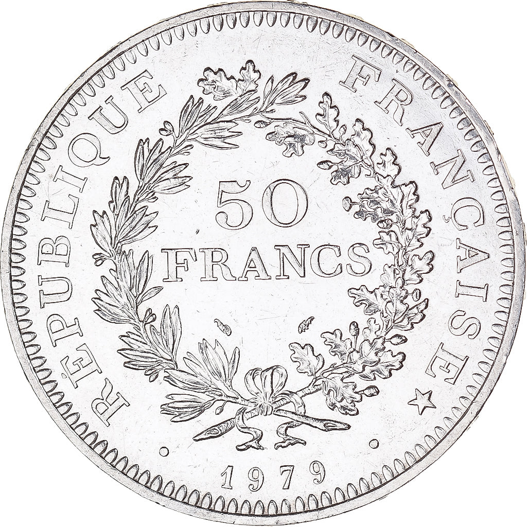 Moeda, França, Hercule, 50 Francs, 1979, Paris, MS(63), Prata, KM:941.1