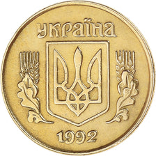 Moeda, Ucrânia, 10 Kopiyok, 1992, MS(63), Latão, KM:1.1a