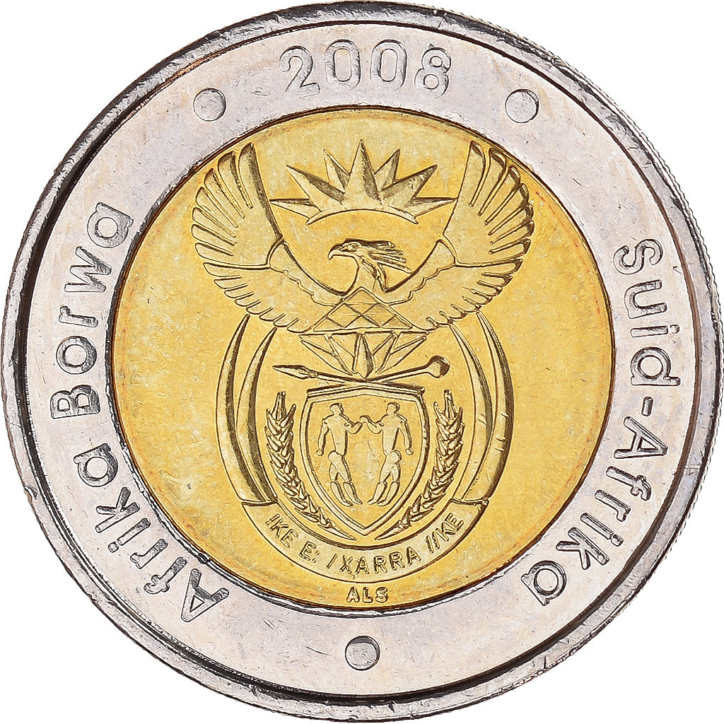 Coin, South Africa, 5 Rand, 2008, Pretoria, MS(63), Bi-Metallic, KM:439