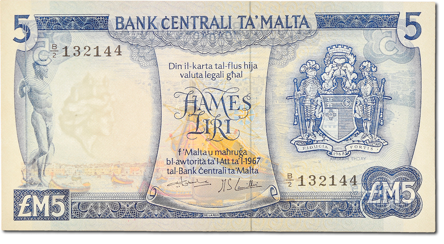 Banknote, Malta, 5 Liri, 1967, UNC(65-70)