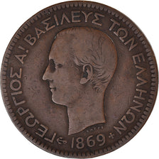 Coin, Greece, George I, 10 Lepta, 1869, Strassburg, VF(20-25), Copper, KM:43