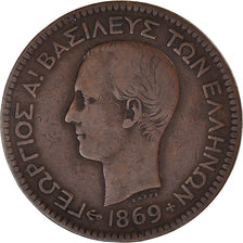 Moneda, Grecia, George I, 10 Lepta, 1869, Strassburg, BC+, Cobre, KM:43