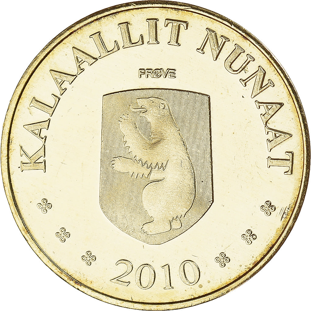 Moeda, Gronelândia, KALAALLIT NUNAAT, 20 Kroner, 2010, MS(63), Latão, KM:Pr7