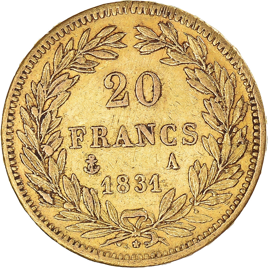 Moneta, Francia, Louis-Philippe, 20 Francs, 1831, Paris, BB, Oro, KM:746.1