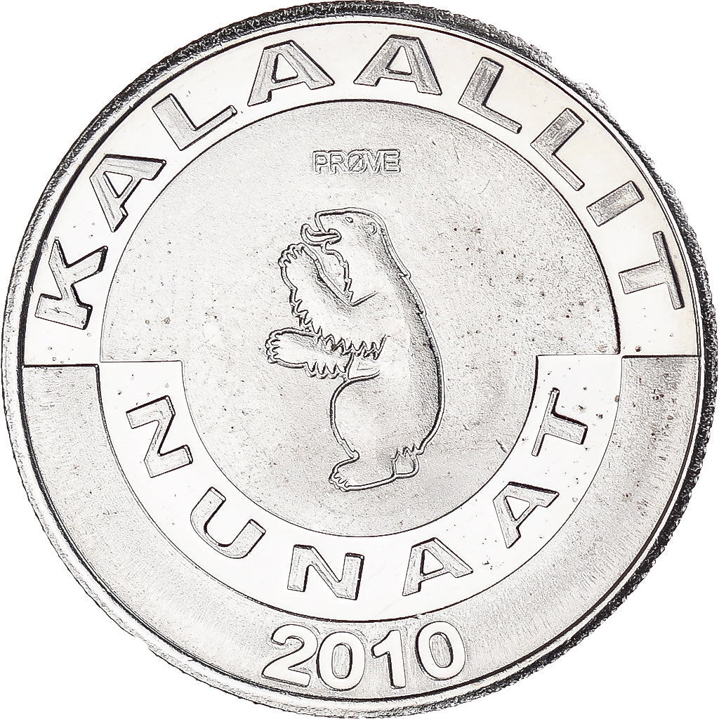 Moneta, Grenlandia, KALAALLIT NUNAAT, 5 Kroner, 2010, MS(60-62), Mosiądz