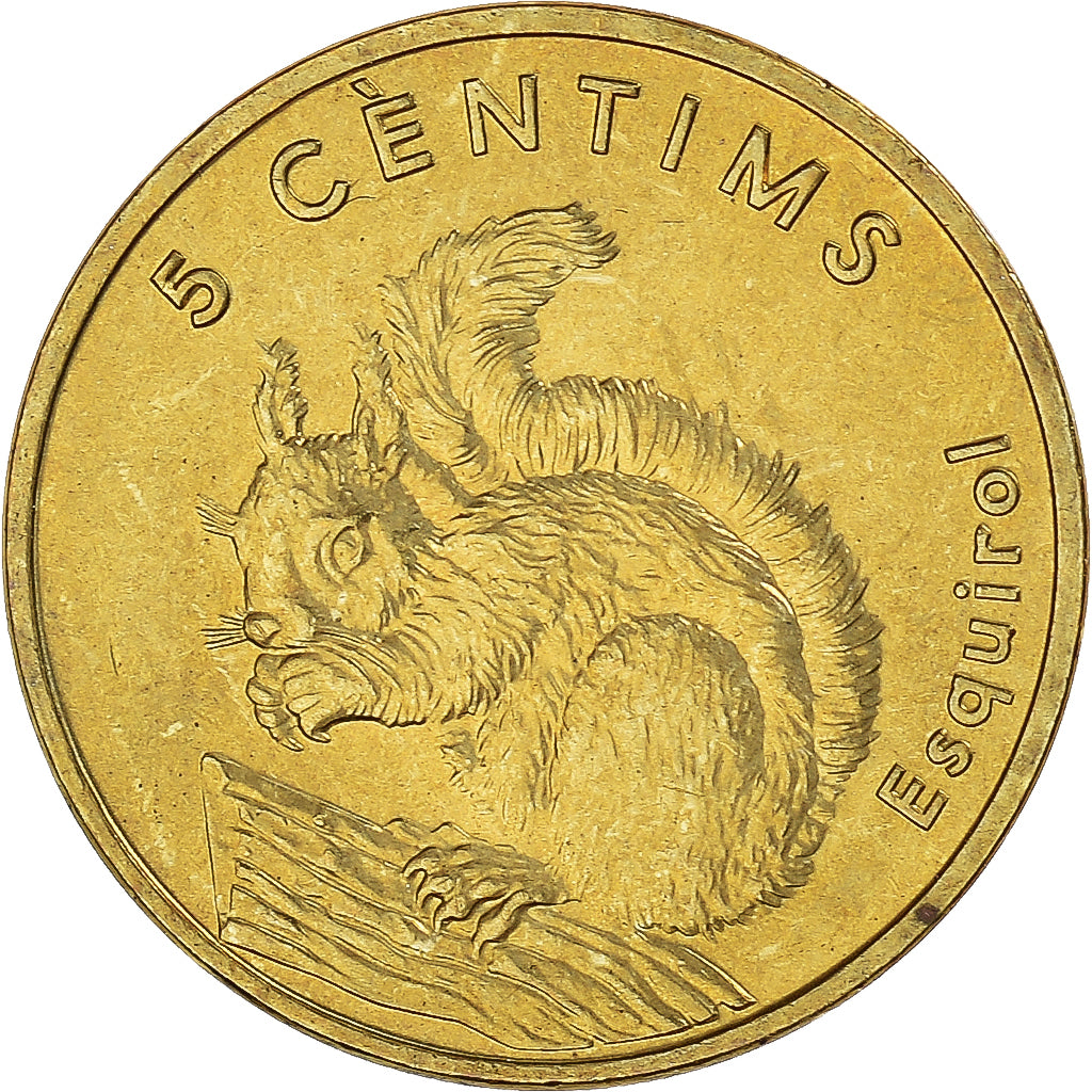 Coin, Andorra, 5 Centims, 2002, MS(63), Brass, KM:180