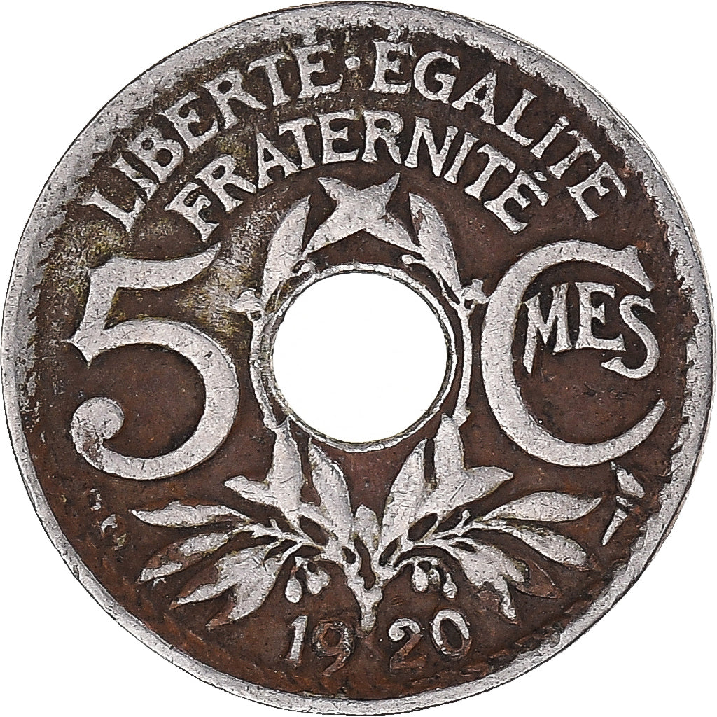 Moneta, Francia, Lindauer, 5 Centimes, 1920, Petit module, B+, Rame-nichel