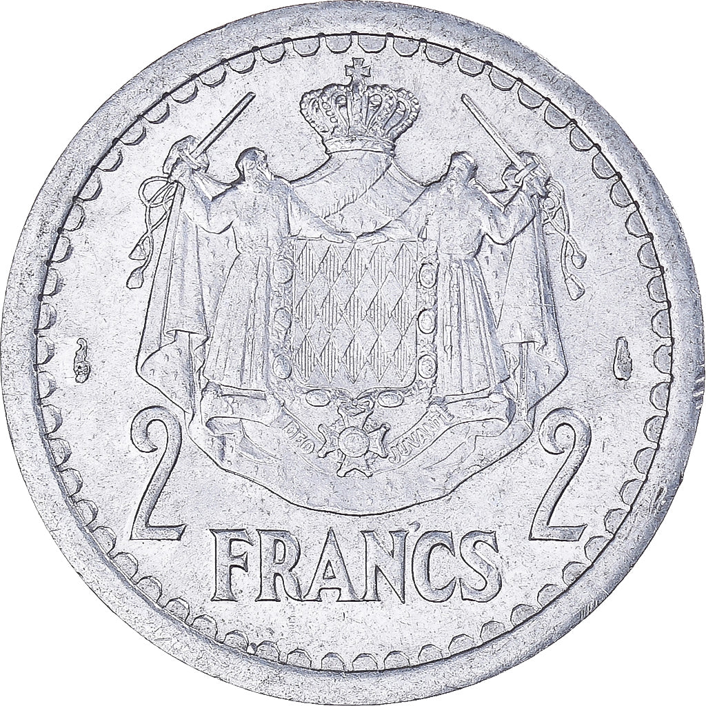 Moeda, Mónaco, 2 Francs, 1943, Paris, AU(50-53), Alumínio, KM:121, Gadoury:MC