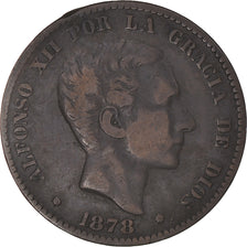 Moeda, Espanha, Alfonso XII, 10 Centimos, 1878, Madrid, VF(30-35), Bronze