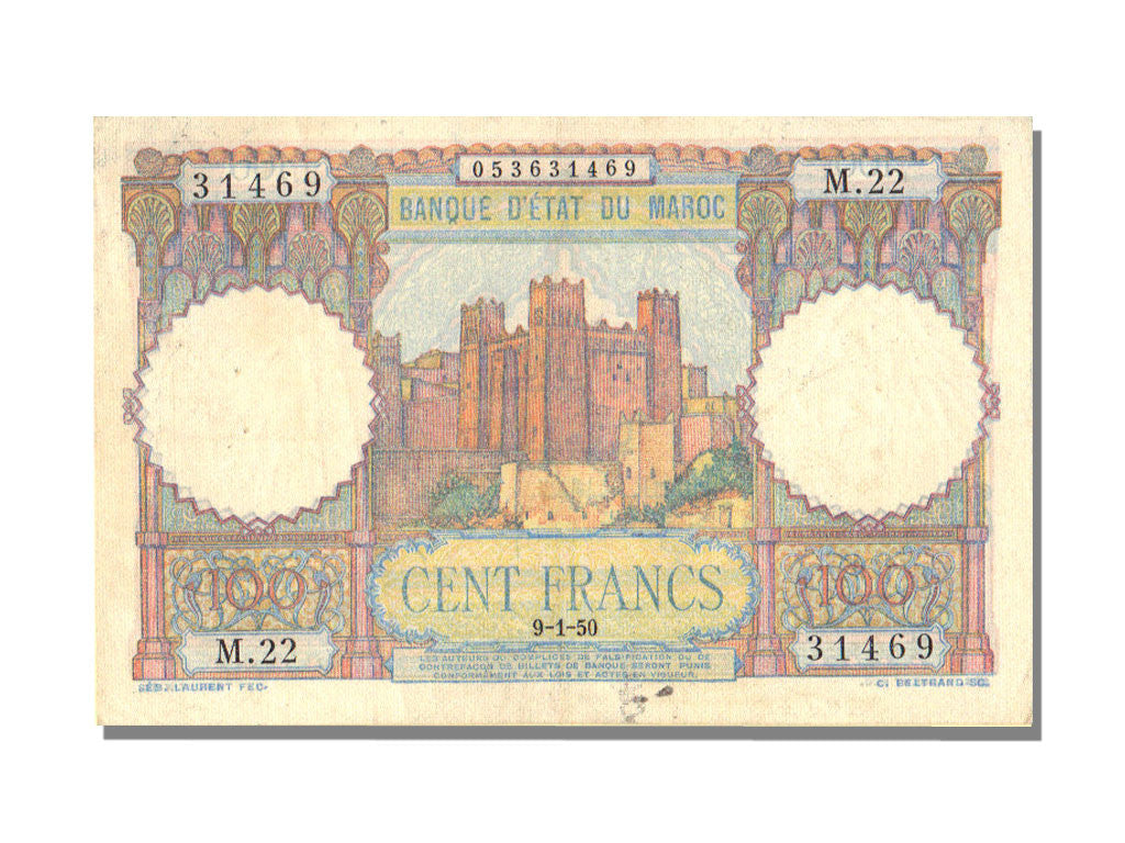 Banknote, Morocco, 100 Francs, 1950, 1950-01-09, EF(40-45)