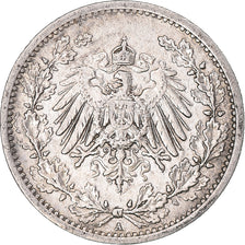 Coin, GERMANY - EMPIRE, 1/2 Mark, 1909, Berlin, EF(40-45), Silver, KM:17
