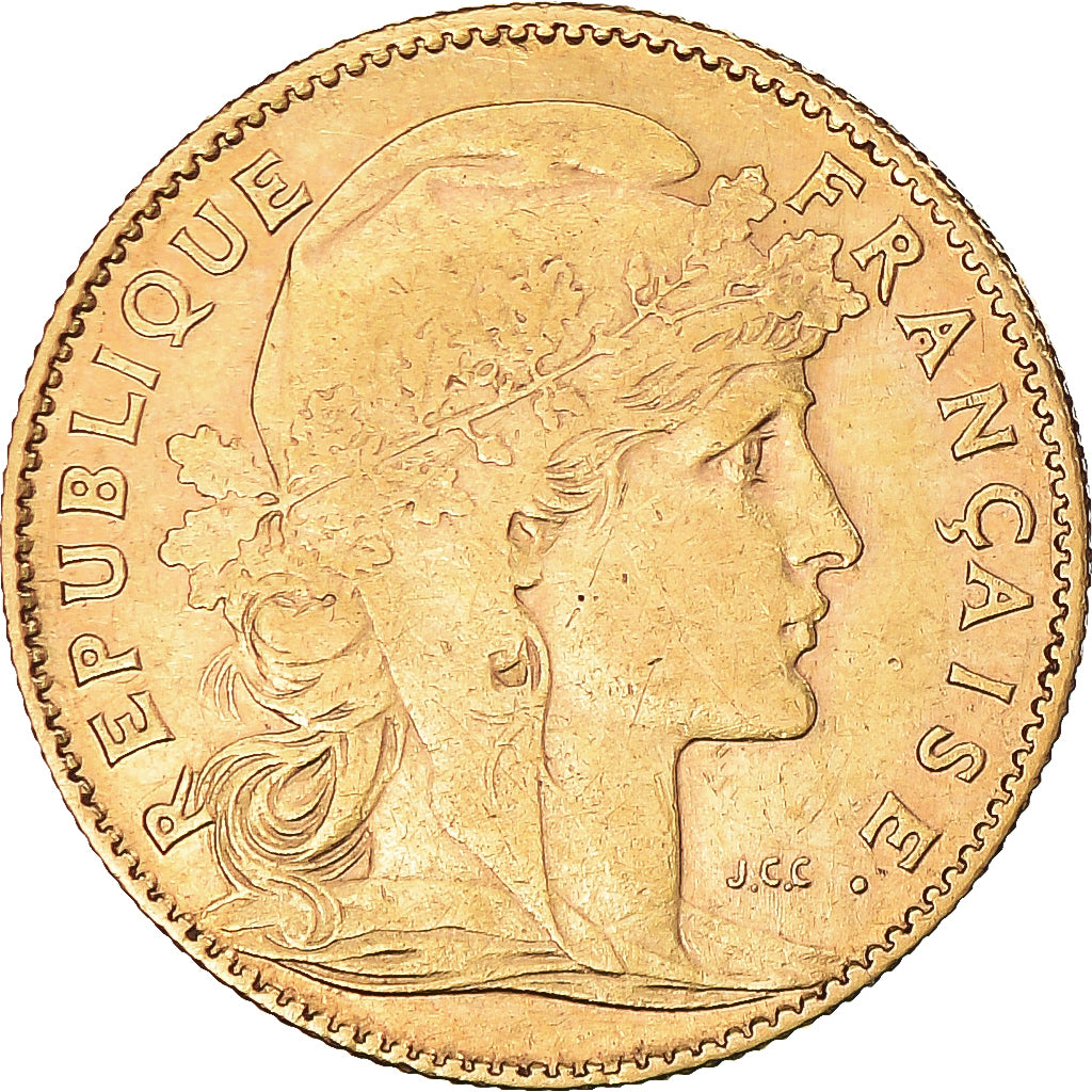 Moneta, Francja, Marianne, 10 Francs, 1909, Paris, Coq, EF(40-45), Złoto
