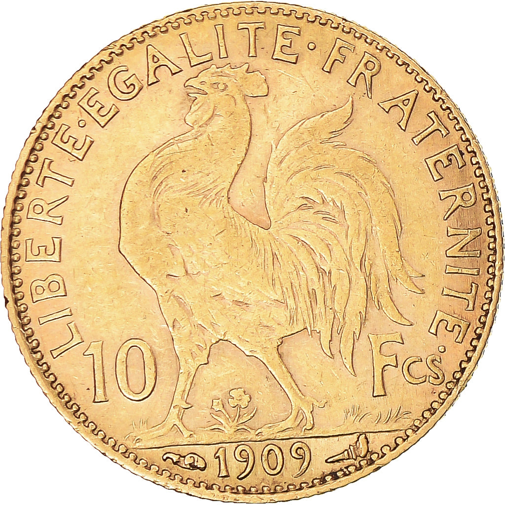Moneta, Francja, Marianne, 10 Francs, 1909, Paris, Coq, EF(40-45), Złoto