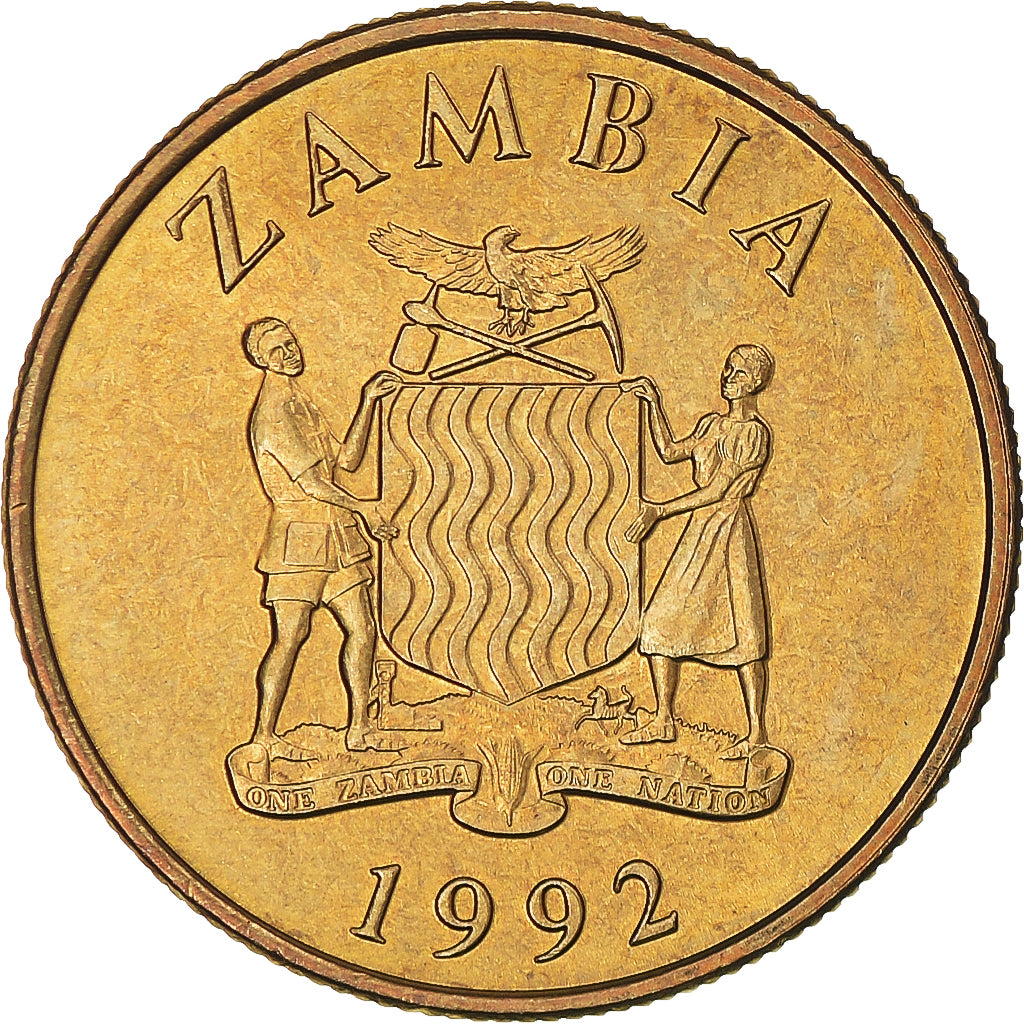 Coin, Zambia, 10 Kwacha, 1992, British Royal Mint, AU(55-58), Brass, KM:32