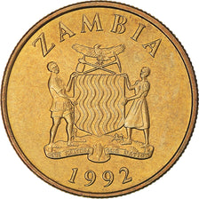 Coin, Zambia, 10 Kwacha, 1992, British Royal Mint, AU(55-58), Brass, KM:32