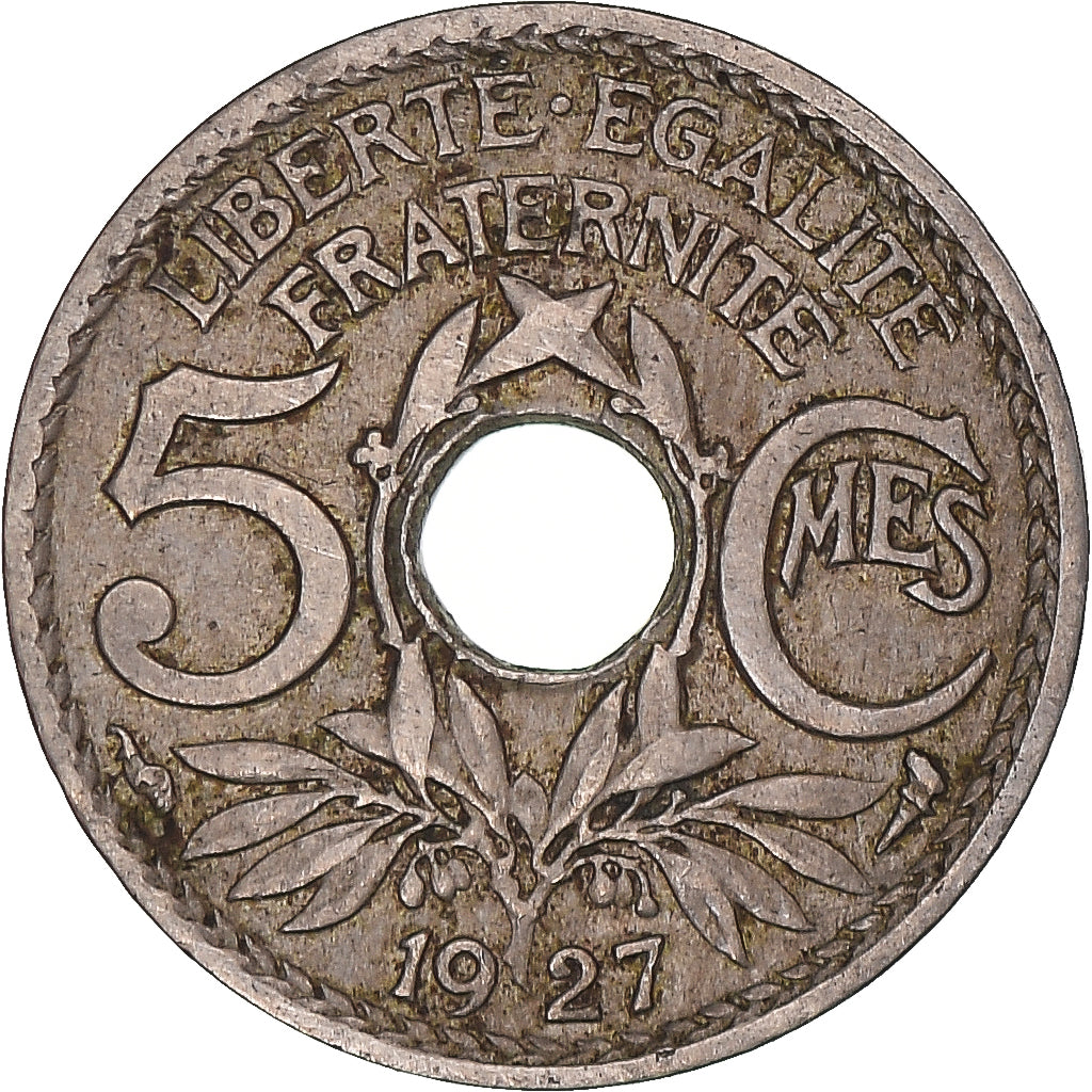 Moneta, Francia, Lindauer, 5 Centimes, 1927, MB, Rame-nichel, KM:875