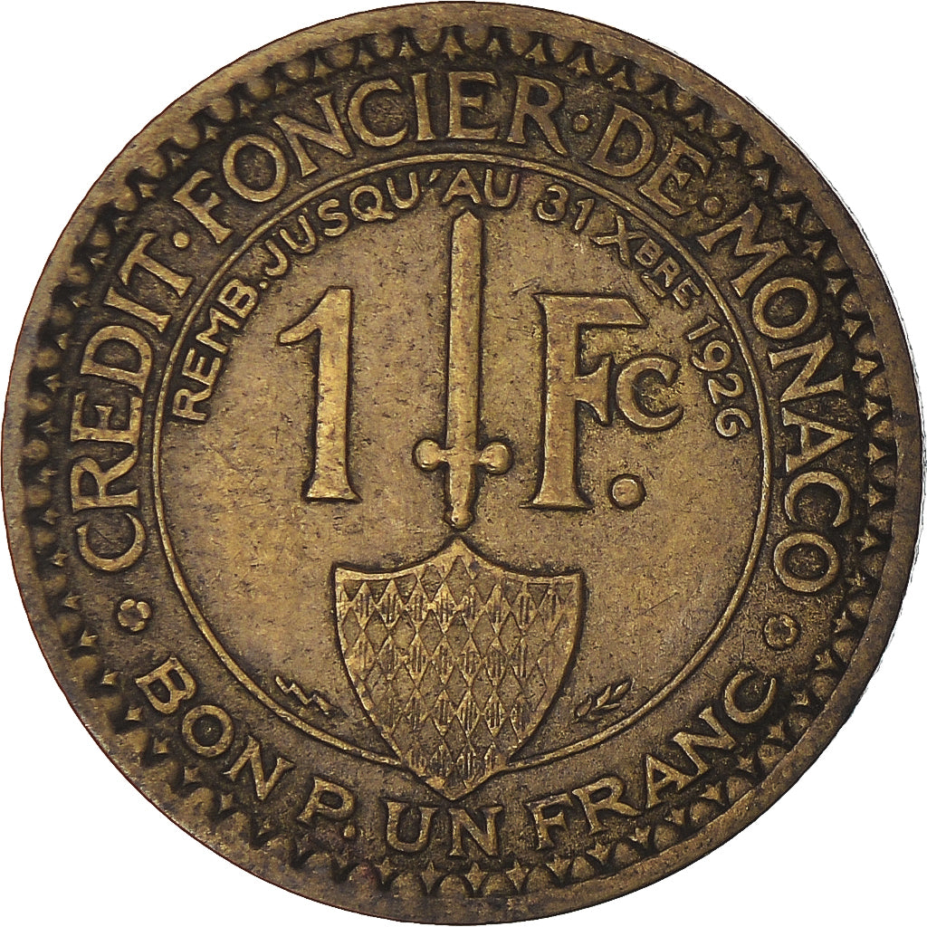 Moneta, Monaco, Louis II, Franc, 1924, Poissy, VF(30-35), Aluminium-Brąz