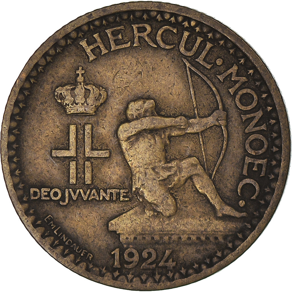 Coin, Monaco, Louis II, Franc, 1924, Poissy, VF(30-35), Aluminum-Bronze, KM:111