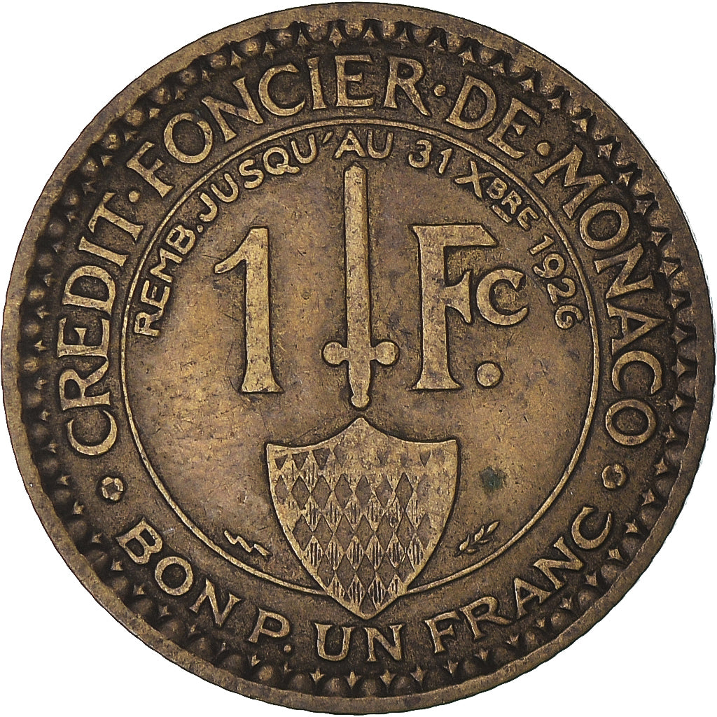 Coin, Monaco, Louis II, Franc, 1924, Poissy, VF(30-35), Aluminum-Bronze, KM:111