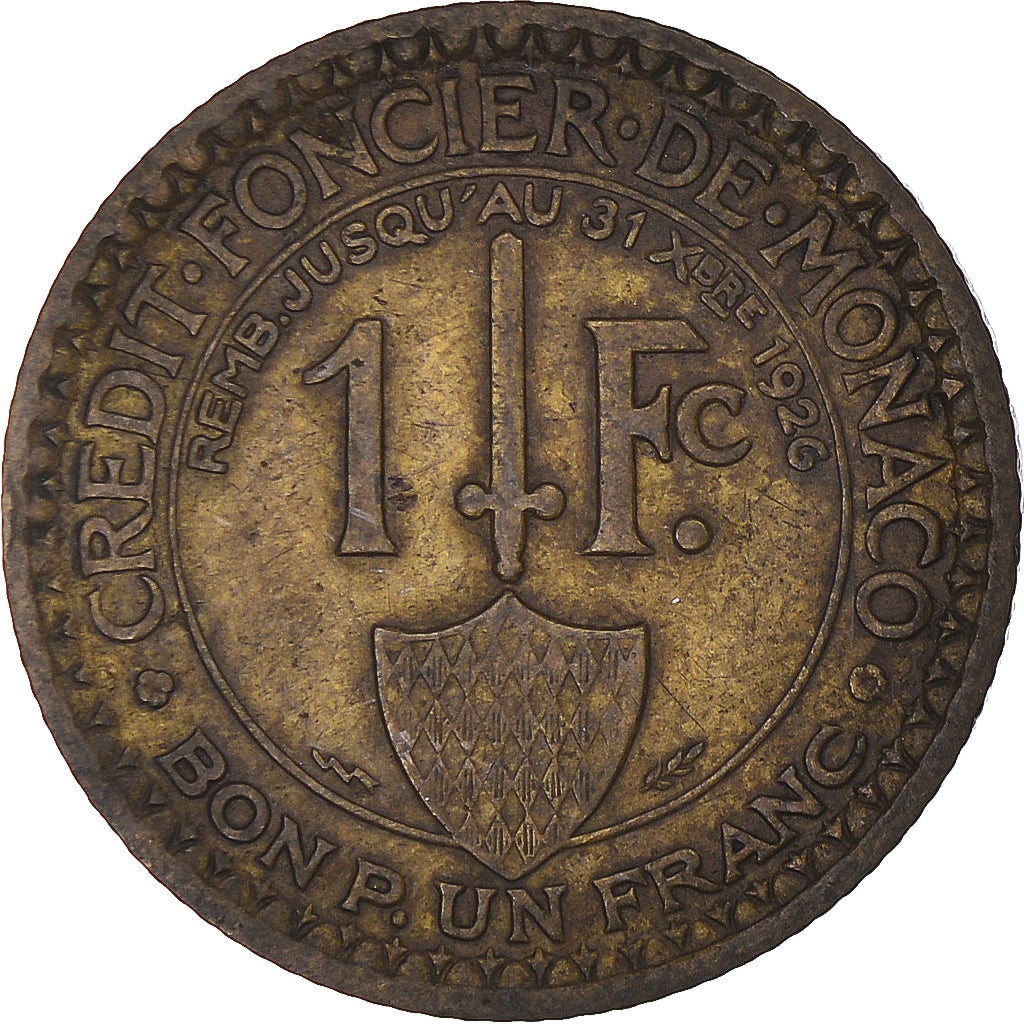 Monnaie, Monaco, Louis II, Franc, 1924, Poissy, TB+, Bronze-Aluminium