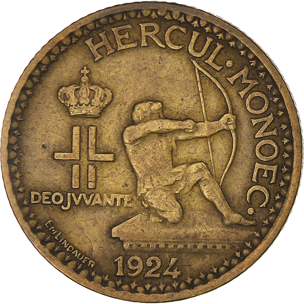 Coin, Monaco, Louis II, Franc, 1924, Poissy, VF(30-35), Aluminum-Bronze, KM:111