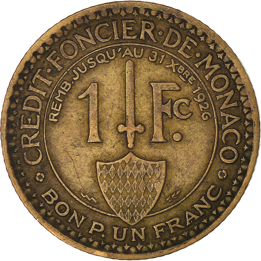 Coin, Monaco, Louis II, Franc, 1924, Poissy, VF(30-35), Aluminum-Bronze, KM:111