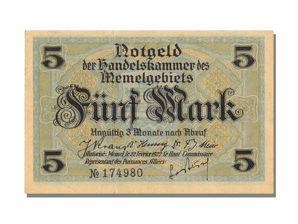 Memel, 5 Mark, 1922, KM #4b, 1922-02-22, UNC(65-70), N° 174980