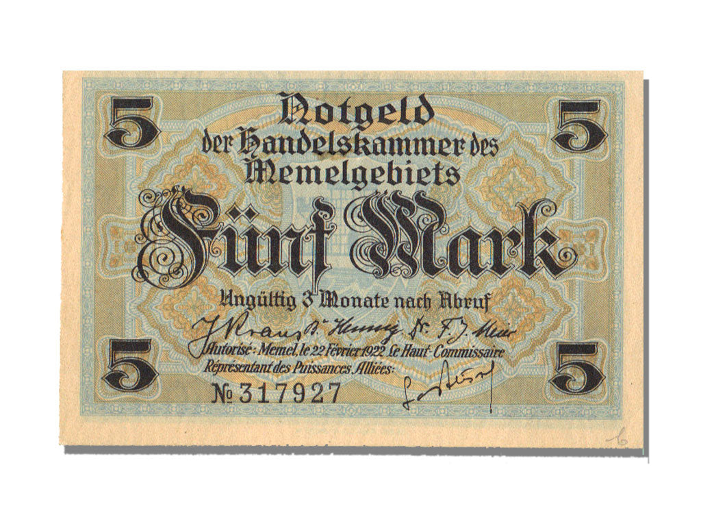 Klaipeda, 5 Mark, 1922, 1922-02-22, UNC(65-70), N° 317927