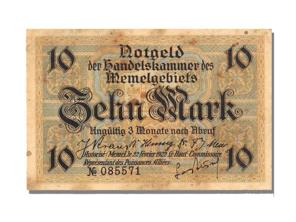 Klaipeda, 10 Mark, 1922, 1922-02-22, EF(40-45), N° 085571