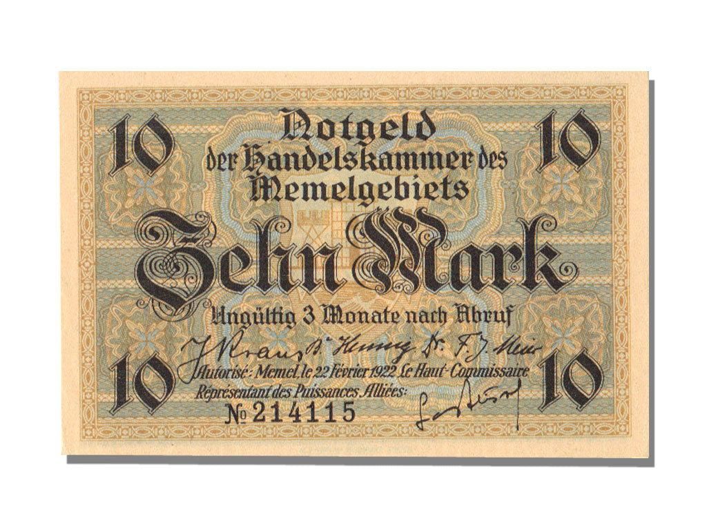 Klaipeda, 10 Mark, 1922, 1922-02-22, UNC(65-70), N° 214115