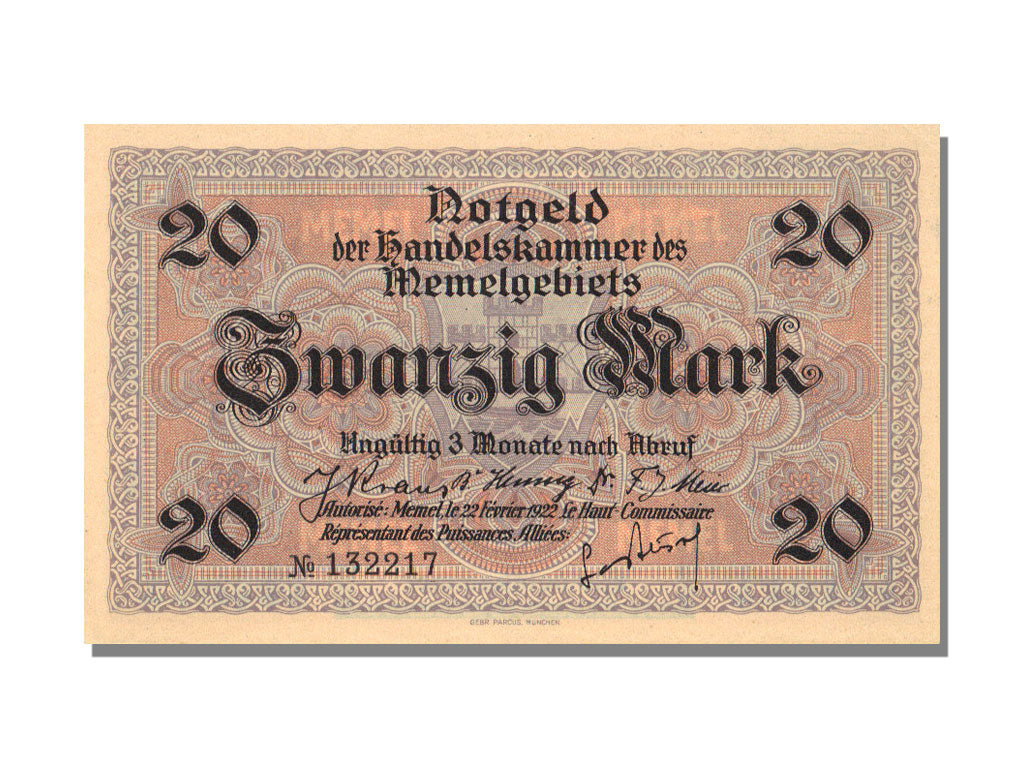 Klaipeda, 20 Mark, 1922, 1922-02-22, UNC(65-70), N° 132217