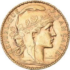 Moneta, Francja, Marianne, 20 Francs, 1906, Paris, Coq, AU(55-58), Złoto