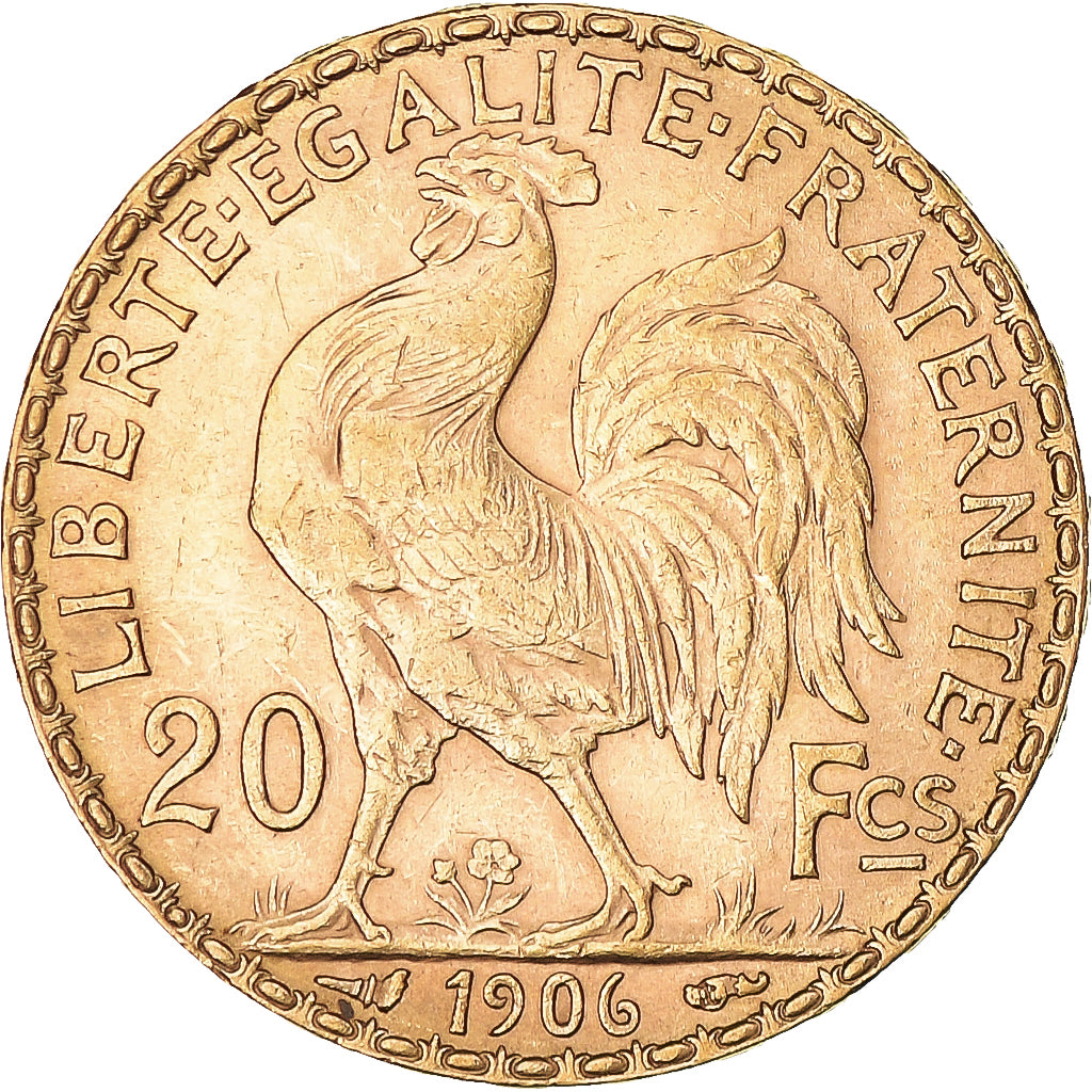 Moneta, Francja, Marianne, 20 Francs, 1906, Paris, Coq, AU(55-58), Złoto