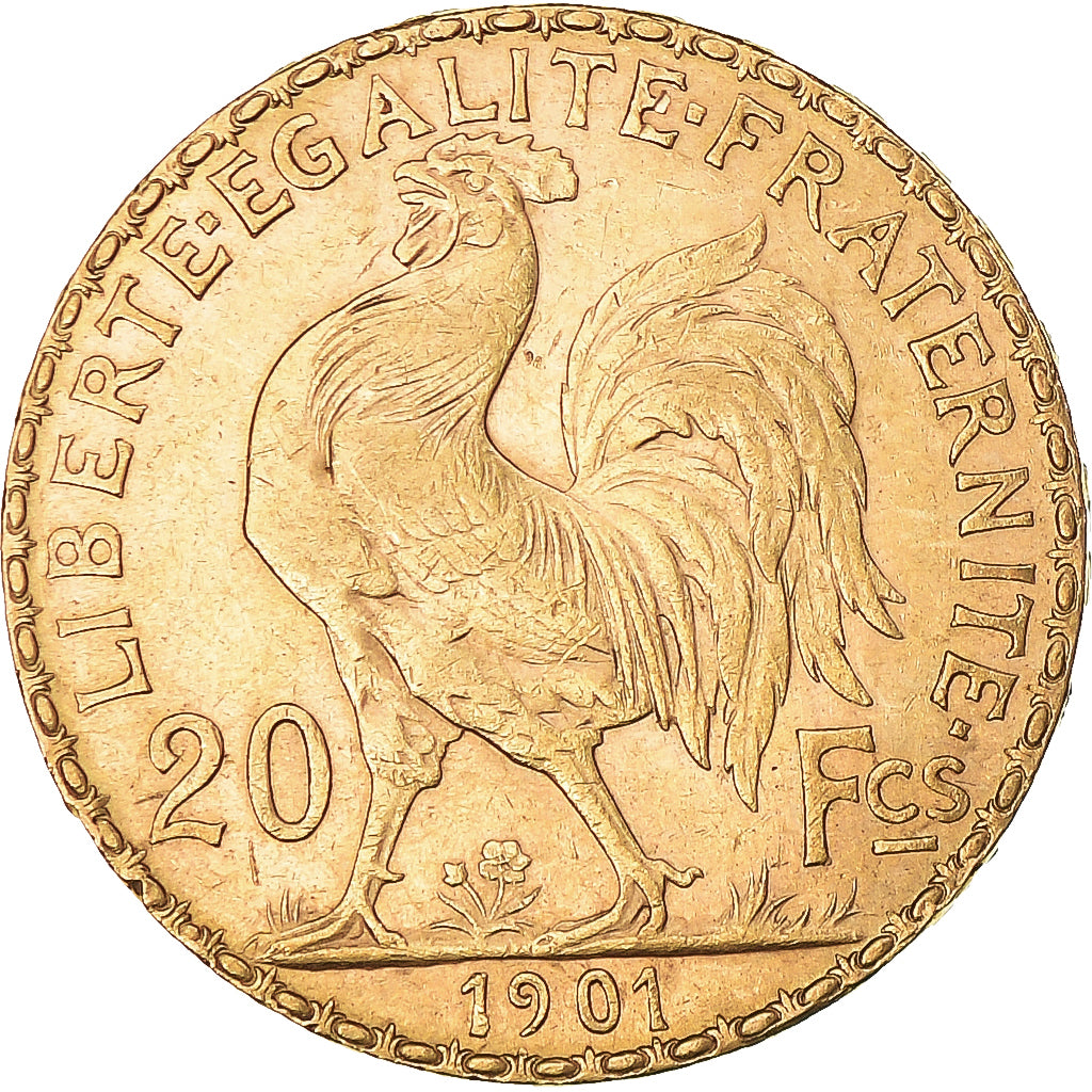 Moneta, Francja, Marianne, 20 Francs, 1901, Paris, Coq, AU(55-58), Złoto