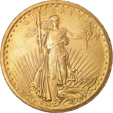 Moneta, USA, Saint-Gaudens, $20, Double Eagle, 1907, Philadelphia, AU(55-58)