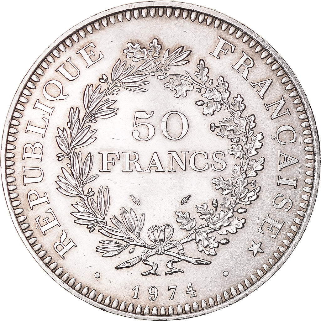 Moeda, França, Hercule, 50 Francs, 1974, Paris, MS(63), Prata, KM:941.1
