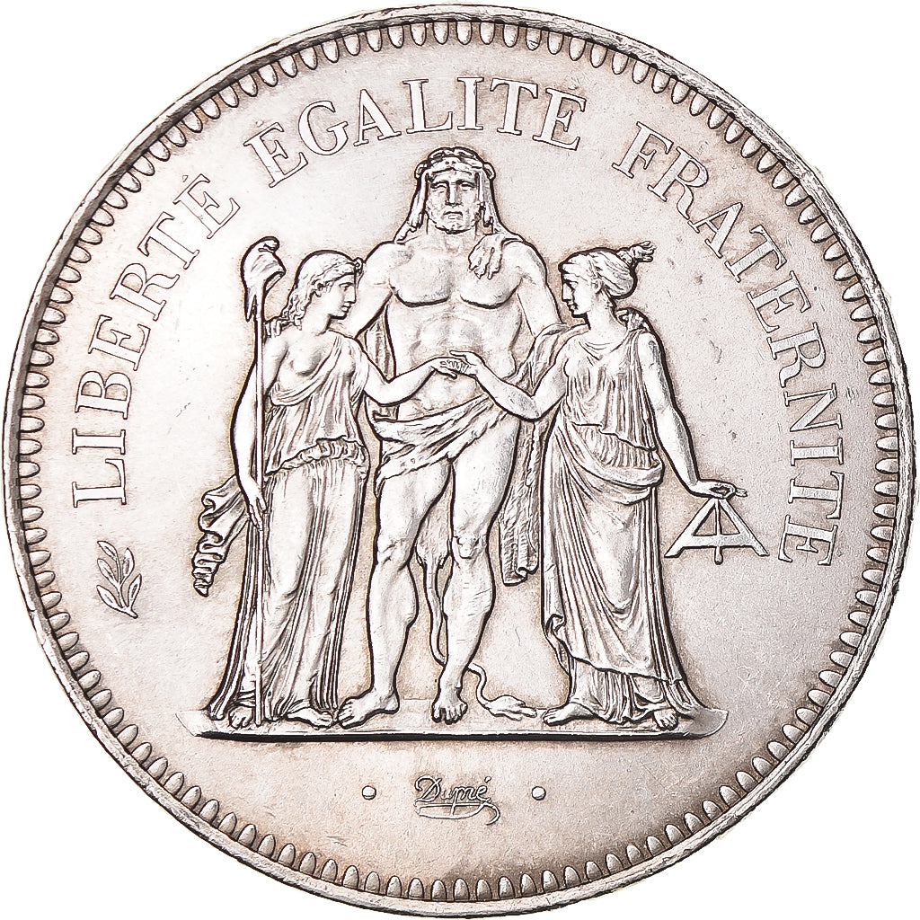 Moeda, França, Hercule, 50 Francs, 1974, Paris, MS(63), Prata, KM:941.1