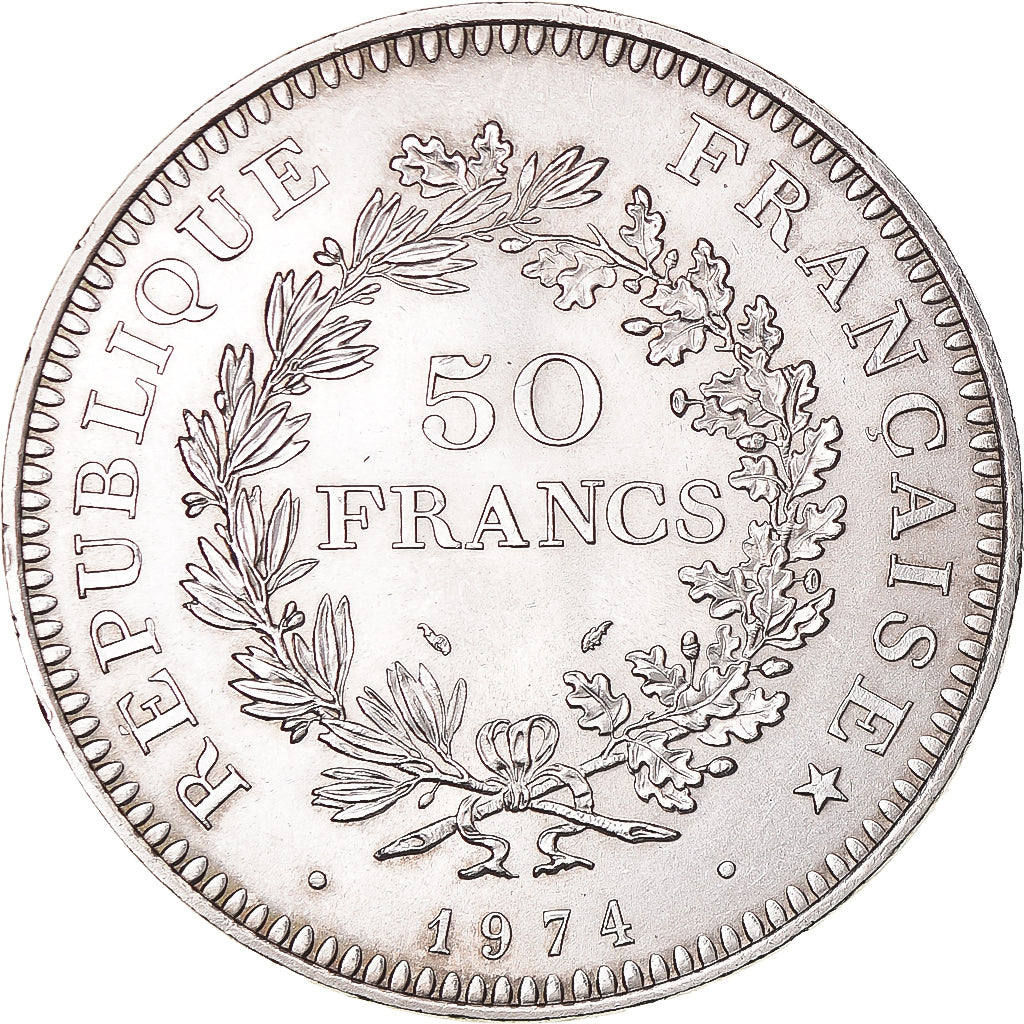 Moeda, França, Hercule, 50 Francs, 1974, Paris, MS(63), Prata, KM:941.1