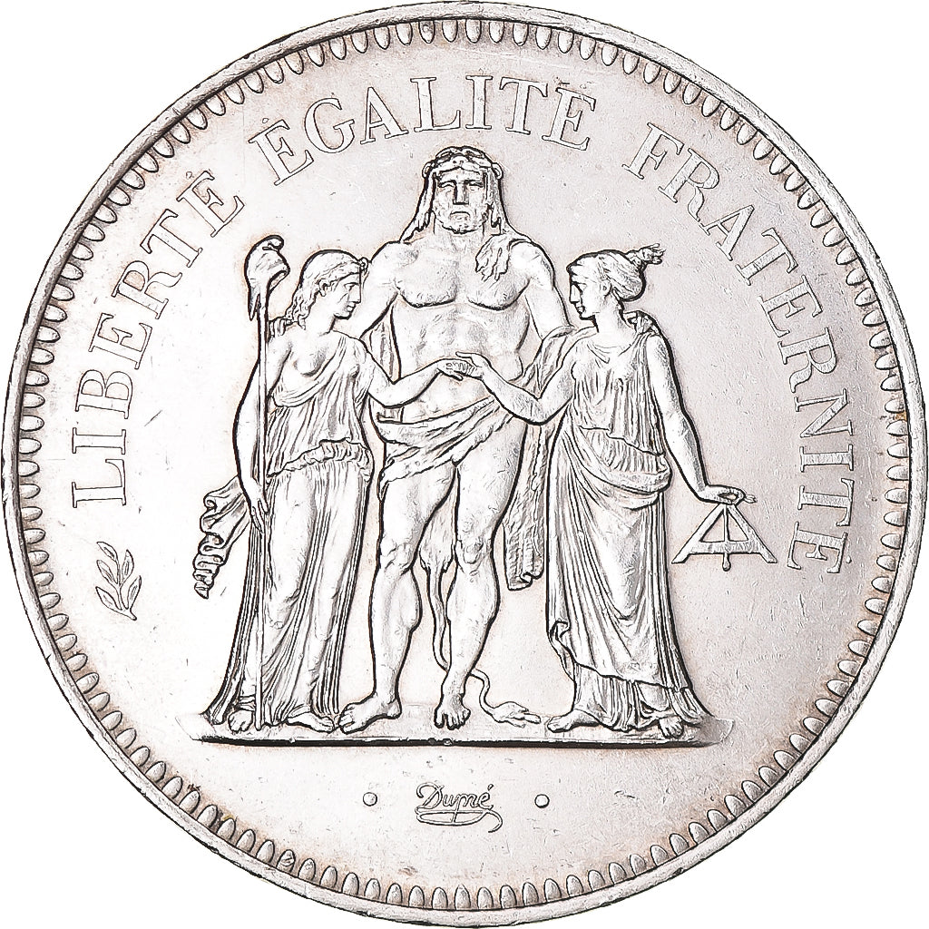 Moeda, França, Hercule, 50 Francs, 1975, Paris, MS(63), Prata, KM:941.1