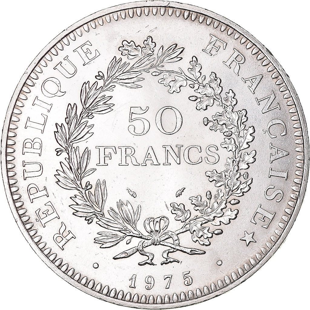Moeda, França, Hercule, 50 Francs, 1975, Paris, MS(63), Prata, KM:941.1