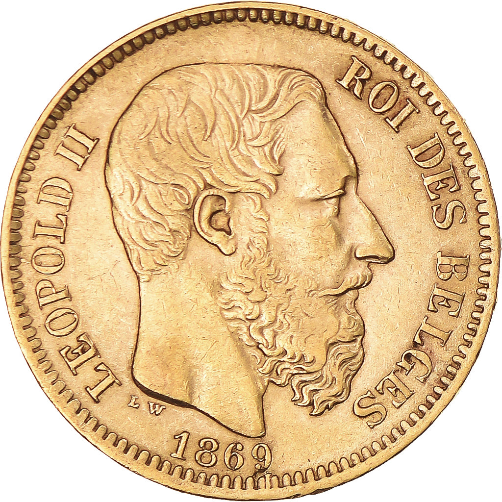 Moneta, Belgio, Leopold II, 20 Francs, 20 Frank, 1869, SPL-, Oro, KM:32