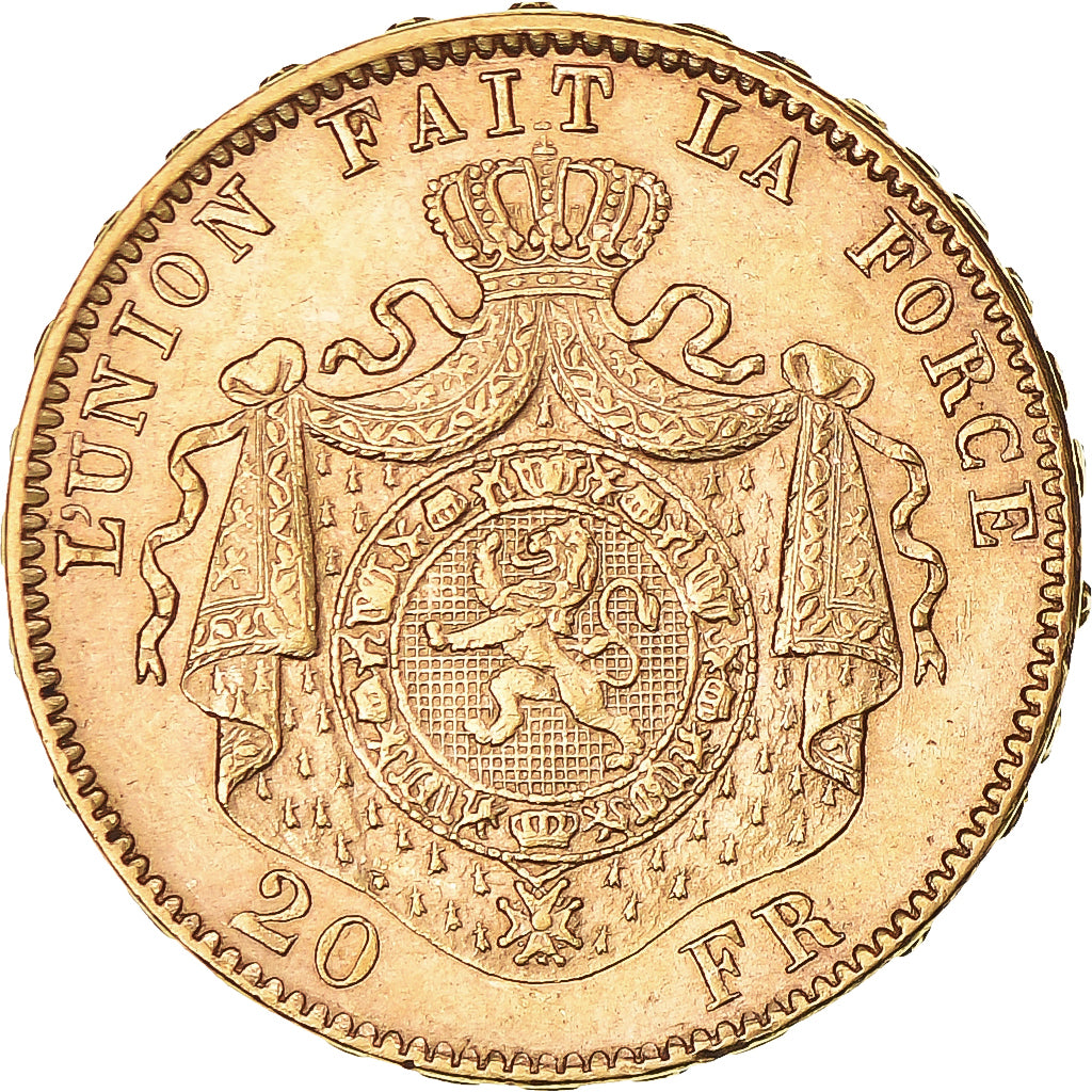 Moneta, Belgio, Leopold II, 20 Francs, 20 Frank, 1878, SPL-, Oro, KM:37